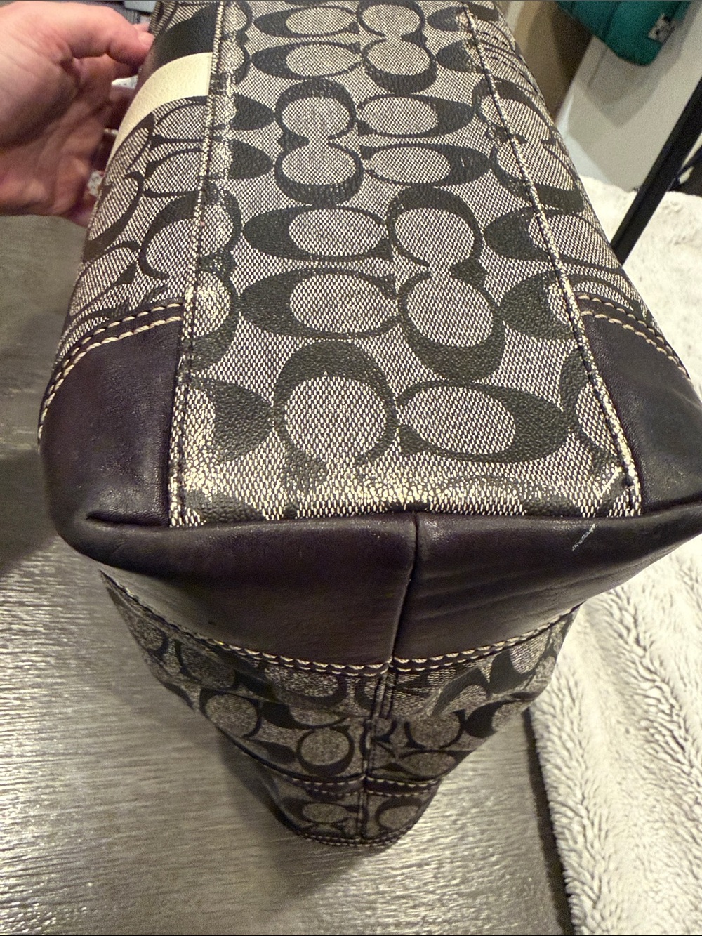 Coach Black Signature Stripe Workout/Diaper bag with blue interior! - Picture 5 of 15
